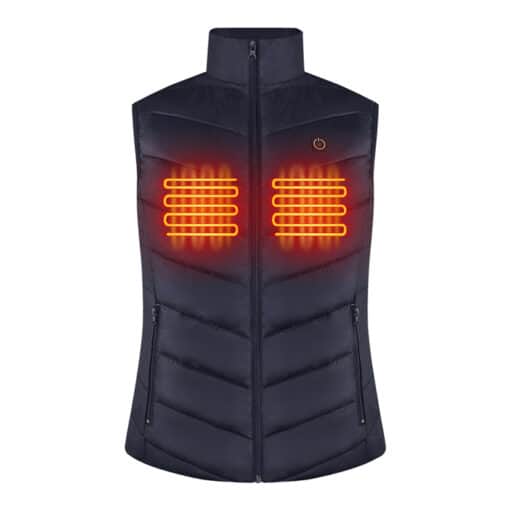 verwarmder bodywarmer voor dames in donkerblauw met verwarmingselementen
